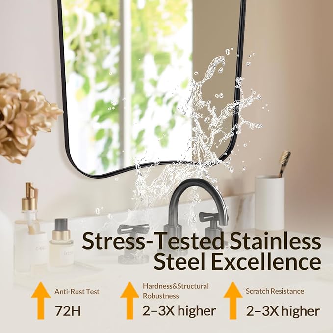 Black Bathroom Vanity Mirrors, 24 x 36 Irregular Wall Mirror with Black Trim Frame, Modern Asymmetrical Wall Mirror, Unique Shaped Decorative Mirrors for Living Room, Bedroom, Fireplace