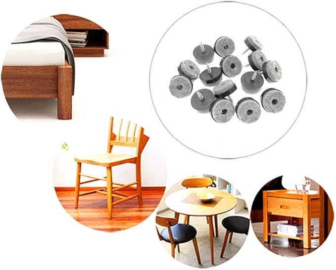 ALIMITOPIA 40pcs Screw-on Furniture Felt Pad Chair Glide Slider Hardwood Floor Protector for Wooden Leg Feet of Chair Table Furniture(Φ20mm or 0.8";Black)