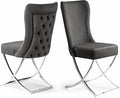 Ottomanson Royal Dining Chairs Set of 8 – Upholstered Tufted Microfiber, Assembled, Silver Metal Legs, Beech Wood Frame, 350 lb Capacity, Gray