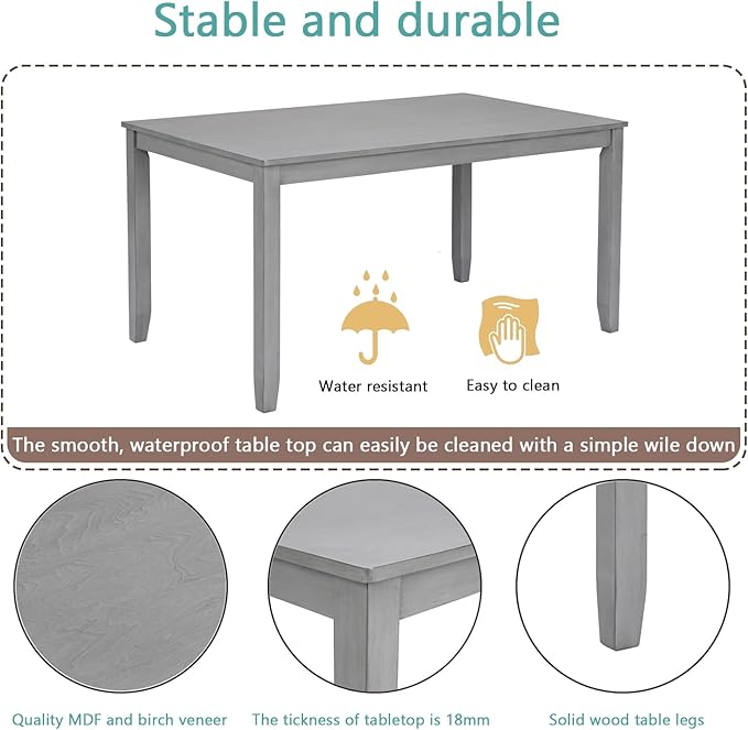 KEIKI 5-Piece Standard Height Dining Table Set with Rectangular Table and 4 Upholstered Ladder Backrset Chair, for 4 Person, Modern Wooden Table Set, Easy Assembly, for Kitchen, Dining Room, Gray