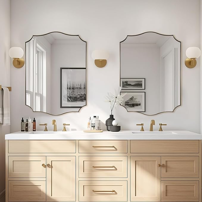 ANDY STAR Gold Vanity Mirror, 22x30 Inch Brushed Gold Mirror for Bathroom, Unique Rectangle Mirror in Rust-Proof Stainless Steel 1" Frame, Ideal for Bathroom, Powder Room, Mantel