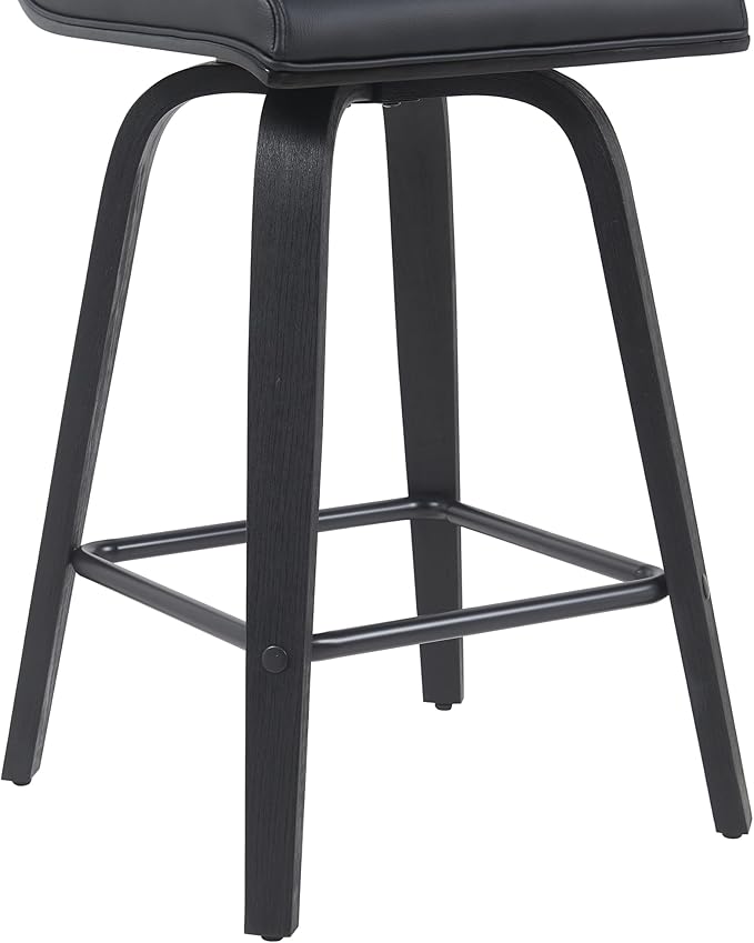 Vienna Modern Counter Height Swivel Bar Stool with Black Faux Leather Seat and Black Brushed Wood Frame Set of 3