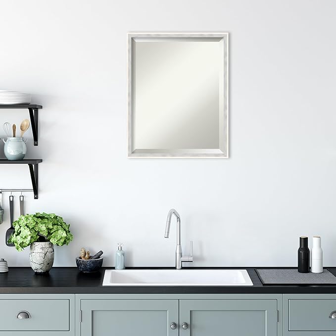 Amanti Art White Bathroom Mirror for Over Sink, 21x17 Paige White Silver Rectangle Vanity Mirror, Small Modern Contemporary Wood Frame, Hangs Horizonally and Vertically, Bathroom Wall Decor, Beveled