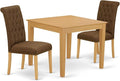East West Furniture OXBR3-OAK-18 3 Piece Dinette Set for Small Spaces Contains a Square Dining Room Table and 2 Brown Linen Linen Fabric Upholstered Chairs, 36x36 Inch, Oak