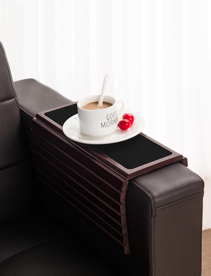 GEHE Bamboo Sofa Arm Tray Table for Couch Flexible/Foldable Sofa Tray Couch arm Table Perfect for Drinks Snacks Remote Control or Phone Great arm Tray for Couch armrest