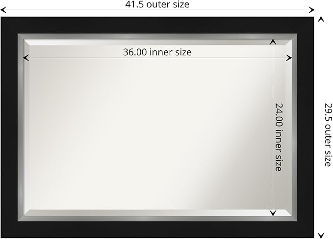 Amanti Art Black Bathroom Mirror for Over Sink, 30x42 Eva Black Silver Rectangle Vanity Mirror, Large Modern Contemporary Frame, Hangs Horizonally and Vertically, Bathroom Wall Decor, Beveled Edge