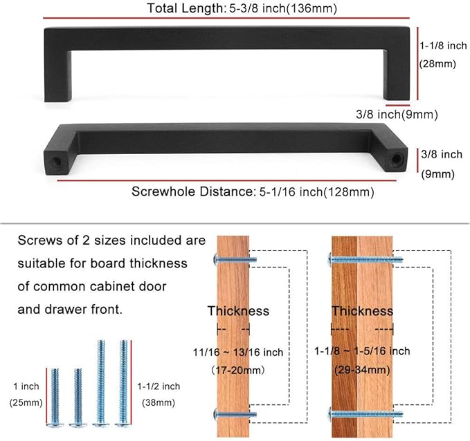 KOOFIZO 20-Pack Solid Square Bar Cabinet Handle - Brushed Nickel Furniture Pull, 5 Inch/128mm Screwhole Distance for Kitchen Cupboard Door, Bedroom Dresser Drawer, Bathroom Wardrobe Hardware