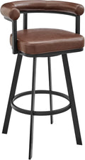 Armen Living Magnolia Swivel Bar Stool in Black Metal with Brown Faux Leather
