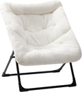 HollyHOME X-Large Saucer Chair, Comfy Oversized Folding Chair, Faux-Fur Reading Chair for Teens, Adults, Foldable Accent Lazy Chair, Metal Frame Lounge Chair for Living Room, Bedroom, Dorm, White