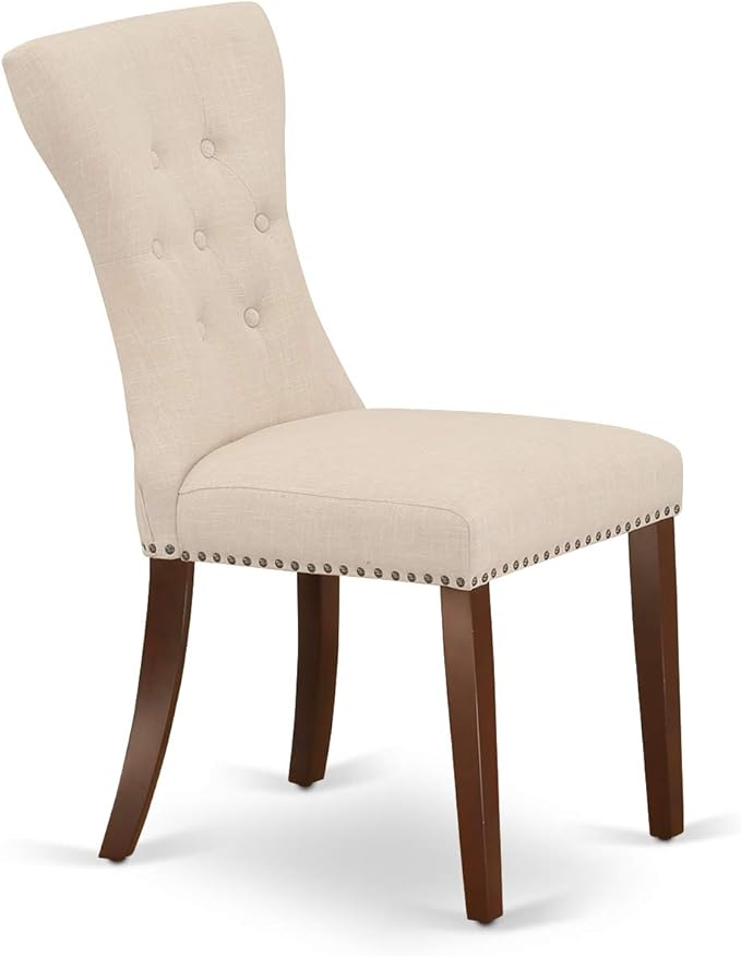 East West Furniture MLGA3-MAH-32 3 Piece Dining Room Table Set Contains a Rectangle Kitchen Table with Butterfly Leaf and 2 Light Beige Linen Fabric Parson Chairs, 36x54 Inch, Mahogany