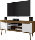 Manhattan Comfort Bradley Mid Century Modern TV Stand for Televisions up to 60 Inches, Living Room Entertainment Center with Storage, Media Shelves and Soft Close Doors, Rustic Brown/White