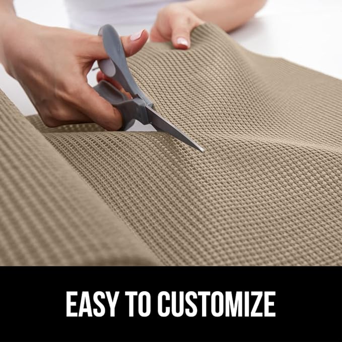 GORILLA GRIP powerGRIP Drawer Shelf and Cabinet Liner, Thick Strong Hold, Non-Adhesive Liners Protect Kitchen Cabinets and Cupboard, Bathroom Drawers, Easy Install, Breathable Mat, 12" x10', Beige