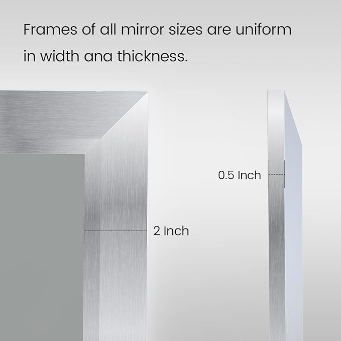 Amorho 40x36 Inch Bathroom Mirror Silver, Thick Metal Framed Wall Mirrors for Over Sink, Brushed Nickel Mirror Perfect for Bedroom, Living Room, Entryway, Rectangle (Horizontal/Vertical).