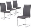 Dining Chairs Set, Kitchen Modern Metal Chairs with Faux Leather Padded Seat High Back and Sturdy Chrome Legs, Chairs for Dining Room (Grey, Set of 4)
