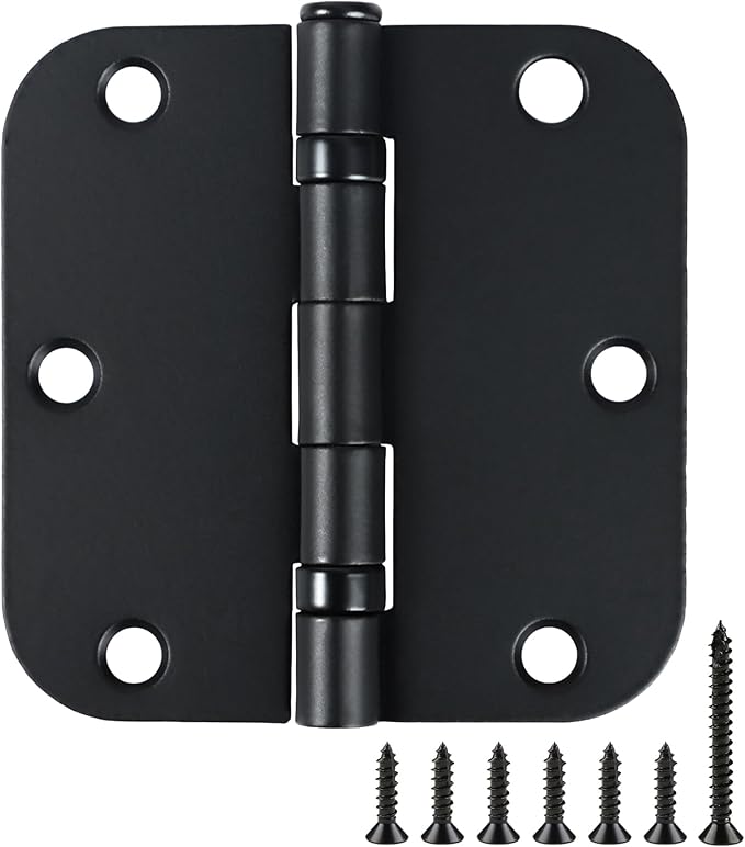 36 Pack Ball Bearing Matte Black Door Hinges 3.5 Inch 5/8" Radius Round Anti Squeak Interior 3-1/2"Flat Bifold Standard Bedroom Indoor for Doors 3 ½" House Home Hardware Decor Accessories Must Have