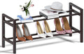 Haddockway Bamboo Shoe Rack for Closet, Free Standing Shoe Organizer with Smooth Round Rods & Convenient Handles, Stackable Shoe Storage Shelf for Entryway, Hallway(Brown, 2-Tier)