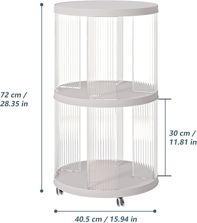 Rotating Bookshelf, 360°Display Spinning Bookshelf, 2 Tiers Moveable White Small Mobile Corner Bookcase Suitable for Bedrooms, Living Looms, Offices, and Study Rooms