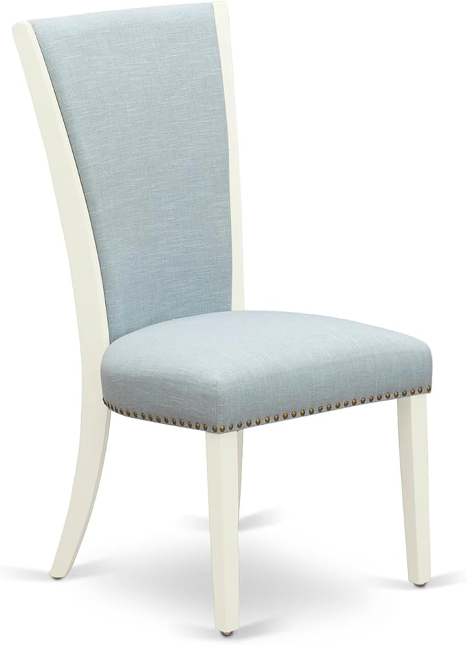 East West Furniture V077VE215-6 6 Piece Dining Table Set Contains a Rectangle Kitchen Table with V-Legs and 4 Baby Blue Linen Fabric Parson Chairs with a Bench, 40x72 Inch, Multi-Color