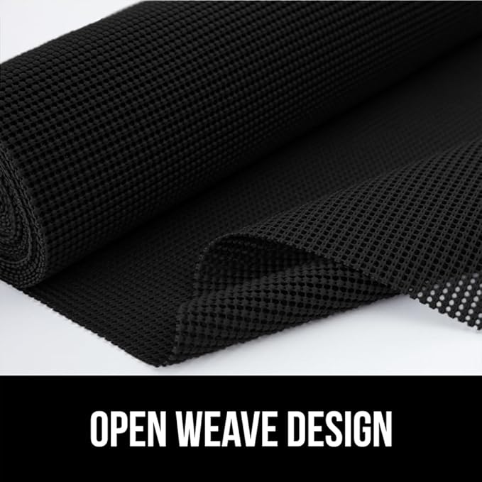 GORILLA GRIP powerGRIP Drawer Shelf and Cabinet Liner, Thick Strong Hold, Non-Adhesive Liners Protect Kitchen Cabinets and Cupboard, Bathroom Drawers, Easy Install, Breathable Mat, 24" x30', Black
