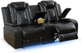 Nicbex PU Leather Power Wall Hugger Chair Double Reclining Sectional Sofa 2-Seater Loveseat Couch with Center Storage Console, USB Port, Cup Holders and Ambient LED Light for Living Room RV Theater