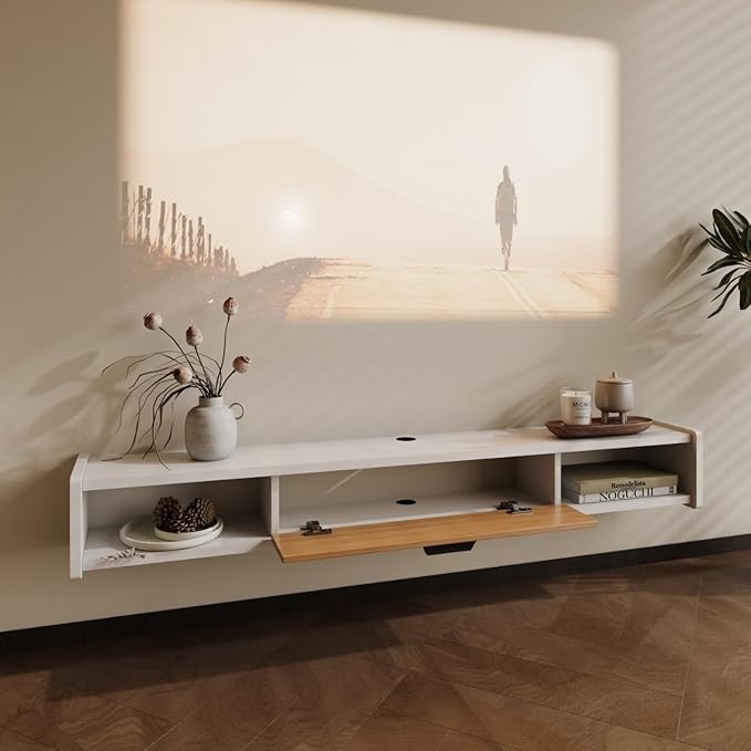 55'' Floating TV Stand,Wall Mounted TV Console,Floating TV Cabinet,Under TV Shelf for Bedroom Living Room(White)