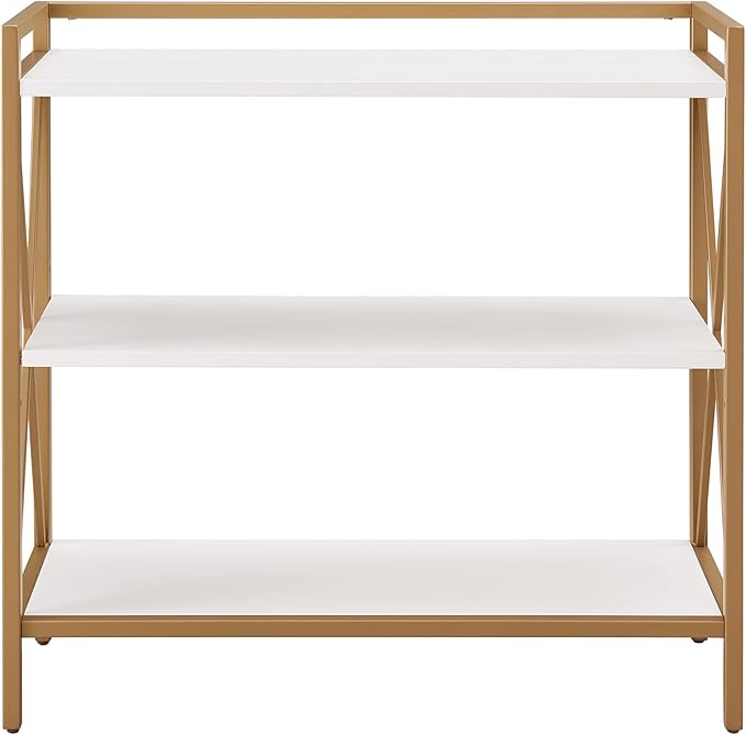 Leick Home Claudette Mixed Metal and Wood Bookshelf, White and Gold, Compact Storage for Small Spaces, 9261-WTGL