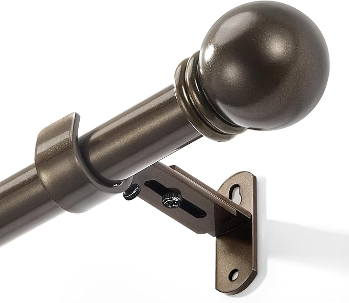Curtain Rods for Windows 16 to 76 Inches, Curtain Rod Max Adjustable Length of 88 IN, 1" Diameter Drapery Rods Round Finials, Brown, Pack of 1