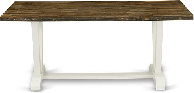 East West Furniture V077EN206-7 7 Piece Dining Room Furniture Set Consist of a Rectangle Dining Table with V-Legs and 6 Dark Shitake Linen Fabric Parsons Chairs, 40x72 Inch, Multi-Color