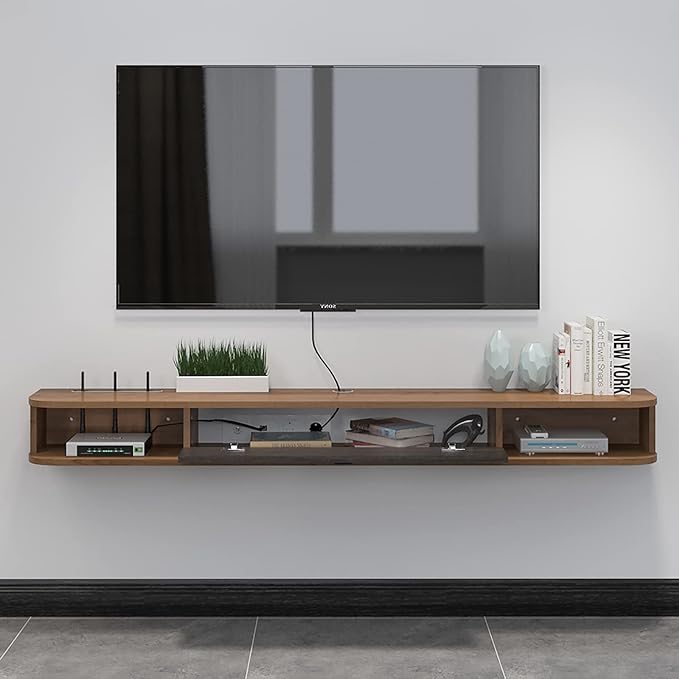 Pmnianhua Floating TV Shelf, 63" Wall Mounted TV Stand Console for Bedroom & Livingroom (Walnut)