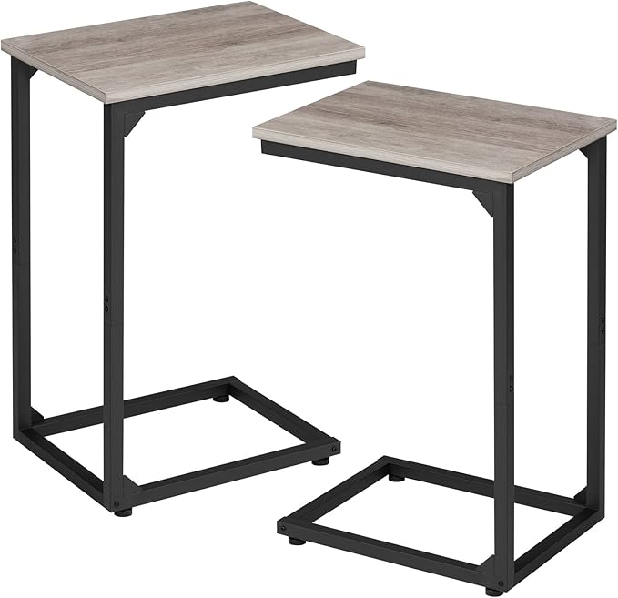 AMHANCIBLE C Shaped End Table Set of 2, Couch Tables That Slide Under, TV Tray Snack Table for Sofa, Small Side Table for Couch, Small Space, Living Room, Greige HET02CGY