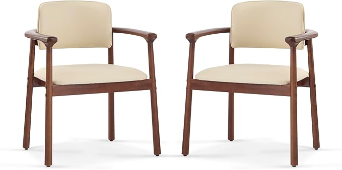 Merax Rubber Wood Dining Chairs Set of 2, Comfortable PU Foam Seat Armchairs for Living Room Dining Room, Bearing 300 lbs, Dark Walnut Color