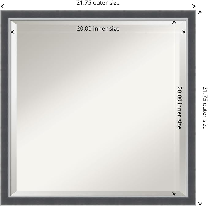 Amanti Art Black Bathroom Mirror for Over Sink, 22x22 Eva Black Silver Thin Square Vanity Mirror, Medium Modern Contemporary Frame, Hangs Horizonally and Vertically, Bathroom Wall Decor, Beveled Edge