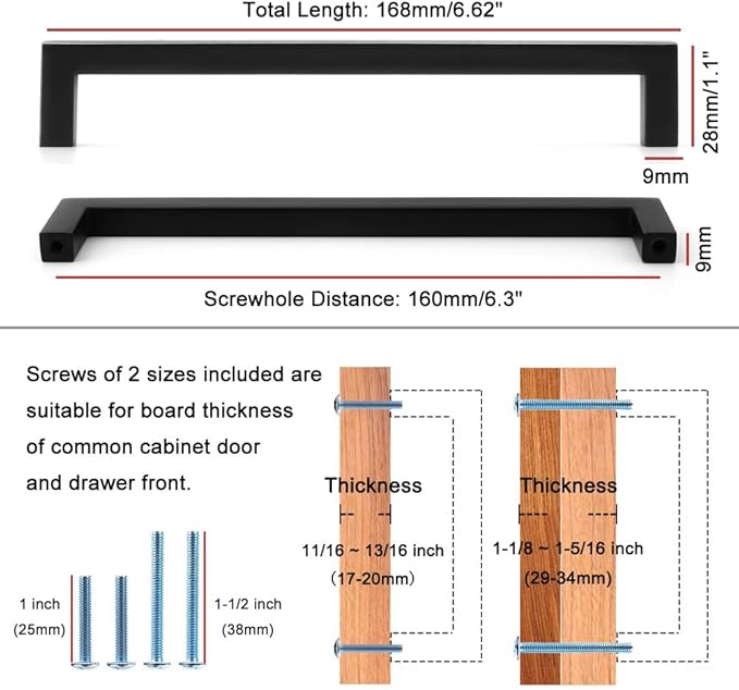 KOOFIZO 30-Pack Solid Square Bar Cabinet Handle - Brushed Nickel Furniture Pull, 6.3 Inch/160mm Screwhole Distance for Kitchen Cupboard Door, Bedroom Dresser Drawer, Bathroom Wardrobe Hardware