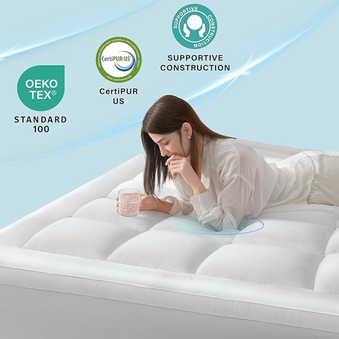 Anluoer Twin Mattress Topper, Memory Foam Pillow Top Mattress Topper for Back Pain, Extra Thick Breathable Mattress Pad with 8-21" Deep Pocket, 39x75 Inches, White