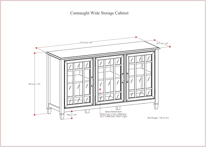 SIMPLIHOME Connaught SOLID WOOD 60 inch Wide Traditional Wide Storage Cabinet Buffet in Chestnut Brown for the Living Room, Entryway and Family Room