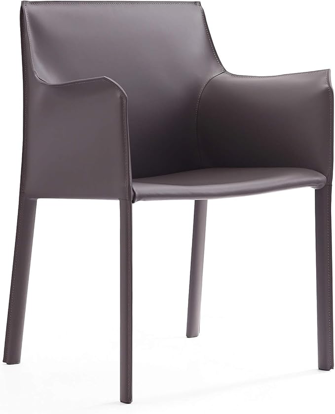 Manhattan Comfort Paris Modern Saddle Leather Dining Chairs, Metal Frame, Comfortable Padded Seat, Fully Assembled Armchair Accent Furniture, Set of 4, Yellow