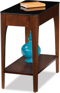 Leick Home 11105 Obsidian Glass Top Narrow Side Table with Shelf, Chestnut and Black Glass