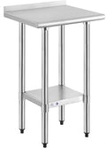 ROCKPOINT Stainless Steel Table for Prep & Work with Backsplash 18x24 Inches, NSF Metal Commercial Kitchen Heavy Duty Table with Adjustable Under Shelf and Table Foot for Restaurant, Home and Hotel