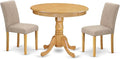 East West Furniture ANAB3-OAK-04 3 Piece Dinette Set for Small Spaces Contains a Round Dining Table with Pedestal and 2 Light Tan Linen Fabric Upholstered Chairs, 36x36 Inch, Oak