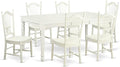 East West Furniture DOVE7-LWH-W 7 Piece Dining Table Set Consist of a Rectangle Dining Room Table with Butterfly Leaf and 6 Wooden Seat Chairs, 42x78 Inch, Linen White