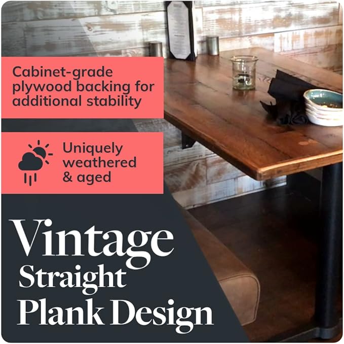 Reclaimed Wood Table Top - Rustic Recycled Wooden Piece Perfect for Signs, Counters, Kitchens, Dining and Coffee Table Tops (Straight Plank Table Top, 24" x 48")