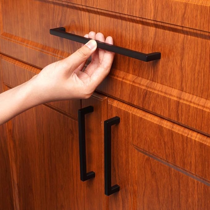 KOOFIZO Solid Square Bar Cabinet Handle - Black Furniture Pull, 7.6 Inch/192mm Screwhole Distance, Pack of 5 for Kitchen Cupboard Door, Bedroom Dresser Drawer, Bathroom Wardrobe Hardware