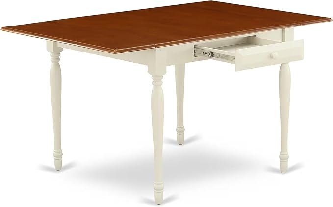 East West Furniture MZNI5-WHI-W 5 Piece Dining Table Set for 4 Includes a Rectangle Kitchen Table with Dropleaf and 4 Dining Room Chairs, 36x54 Inch, Buttermilk & Cherry