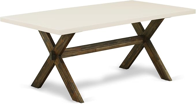 East West Furniture X727MZ748-6 6 Piece Dining Table Set Contains a Rectangle Kitchen Table with X-Legs and 4 Coffee Linen Fabric Upholstered Chairs with a Bench, 40x72 Inch, Multi-Color