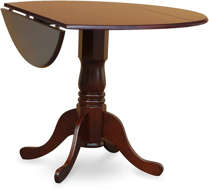 East West Furniture DLML5-MAH-C 5 Piece Dining Table Set for 4 Includes a Round Kitchen Table with Dropleaf and 4 Linen Fabric Upholstered Dinette Chairs, 42x42 Inch, Mahogany
