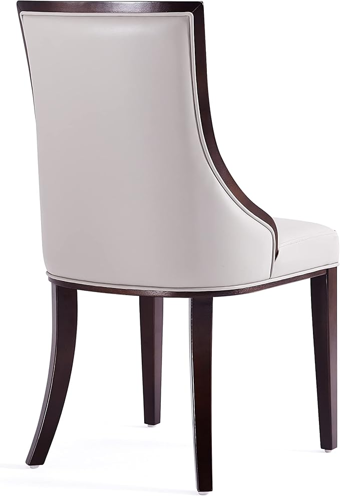 Manhattan Comfort Grand Avenue Faux Leather Dining Chairs, Parsons Accent Furniture with Padded Wingback Seat and Solid Beech Wood Frame, Set of 4, Light Grey