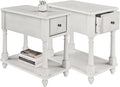 LEEMTORIG Set of 2 Solid Wood End Table Narrow Side Table with Drawer, Cherry Wood End Table Living Room, 13" W Slim Small Nightstand, 22" D x 22.3" H, No-Tools Assembly, Gray White BBJ-004-RW
