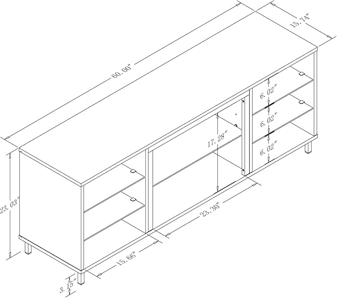 Manhattan Comfort Brighton 60" TV 7 Shelves, Tempered Glass Dividers and Media Wire Management, Modern Free-Standing Entertainment Center for Living Room, Fits up to 56" Television, OneSize, Onyx