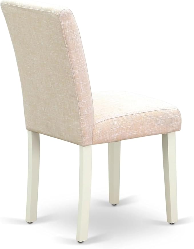 East West Furniture VAAB5-LWH-02 5 Piece Dining Room Table Set Includes an Oval Kitchen Table with Butterfly Leaf and 4 Light Beige Linen Fabric Parsons Chairs, 40x76 Inch, Linen White