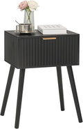 Black Nightstand, Small End Tables Living Room, Accent Bedside Table with Fluted Drawer for Bedroom and Small Space, Black
